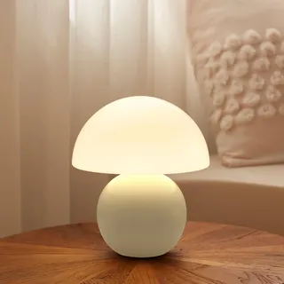 Dawnwake Pilz Nachttischlampe Tischlampe, Led Dimmbar Tischleuchte Deko Wohnzimmer, Schlafzimmer Tischlampen, Mushroom Bedside Table Lamp, Keramikbasis Glas Klein Nachtlampe (Creme)