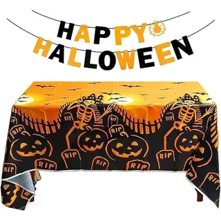Halloween Happy Deko Tischdecke 267 x 137 cm Orange Gruselige Schläger Party Deko Set für Haus und Garten