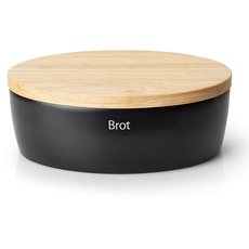 Bild Brottopf mit Holzdeckel oval 30 cm matt schwarz