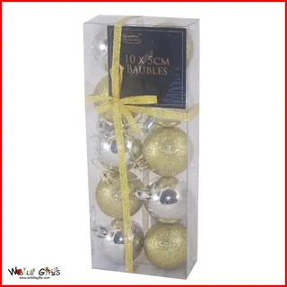 Christbaumdeko 10er Set 50 mm Christbaumkugeln Silber Gold Hänge-Ornament