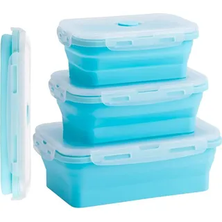 1200 ml Frischhaltebox, Faltbare Silikon Vorratsdose Brotdose aus Silikon Brotbox, Frischhaltedose Silikon Blau - Blau