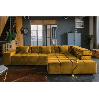KAWOLA Sofa NEVADA Ecksofa Velvet curry Recamiere rechts