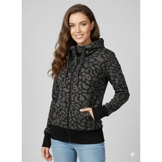 Sweatjacke RAGWEAR "RYLIE PRINT ZIP O", Damen, Gr. M, schwarz, Sweatware, Obermaterial: 65% Baumwolle, 35% Polyester, bedruckt, gemustert, normal, Rundhals, Rippbündchen, Sweatjacken Sweatjacke, Topseller