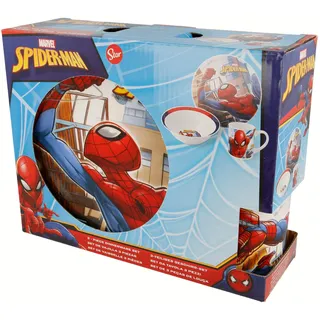 Stor MELAMIN-Geschirr-Set IN OFFENER Geschenkverpackung 3-TEILIG | (SCHÜSSEL, Teller , Taza) Spiderman Streets