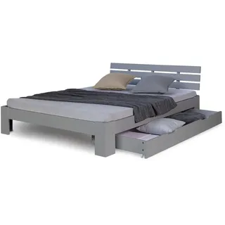 Homestyle4u Holzbett mit Schubladen grau Doppelbett mit Lattenrost Bettkasten - Grau