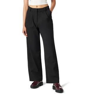 The Drop Damen Nancy Bundfaltenhose mit weitem Bein, Schwarz, Größe M