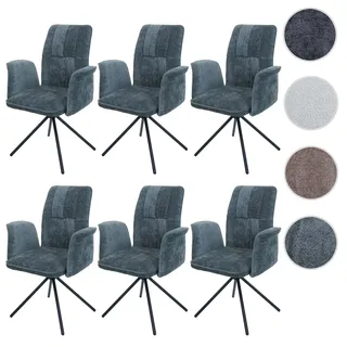 Mendler 6er-Set Esszimmerstuhl HWC-N99, drehbar Armlehne Auto-Return, Stoff/Textil Chenille (340g/m2) Öko-Tex ~ blau-grün