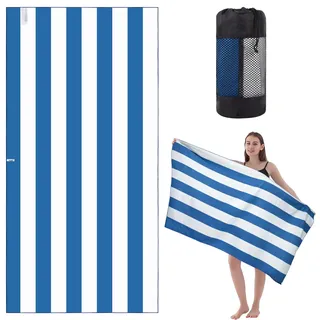 VIVOTE Strandhandtuch XXL, Mikrofaser Badetuch groß, Badetuch Strandlaken Handtuch leicht und schnelltrocknend super saugfähig, Marineblau-Weiß gestreift 37x71inch