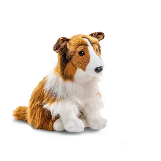 Uni-Toys Langhaarcollie sitzend 27 cm Weiß/Braun