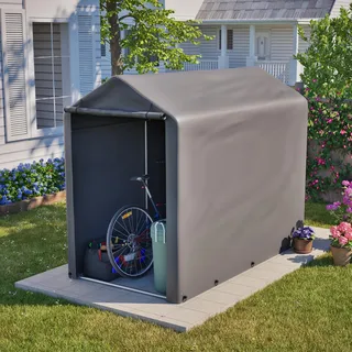 Fahrradgarage 187x100x160cm verzinkter Stahl Geräteschuppen Dunkelgrau Lagerzelt wasserdicht 170g/m2 PE-Plane mit Fundamentrahmen für Garten & Hof - Grau