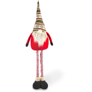 Excelsa Weihnachtswichtel, rot und grün, mit ausziehbaren Beinen, Hut mit nordischen Mustern, Höhe verstellbar 50-130 cm