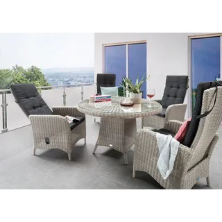 Destiny Garten-Essgruppe »PALMA LUNA« 4x Hochlehner, 1x Tisch, inkl. Auflagen, 9 Stk. tlg. Aluminium, Polyrattan, weiß