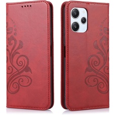 MOONESS Schutzhülle für Xiaomi Redmi 12 4G / 5G (6,79 Zoll) Hülle Leder,Handyhülle für Xiaomi Redmi 12 4G / 5G,Magnetisch Prägung PU Leder Tasche Case für Xiaomi Redmi 12 4G / 5G - Rot