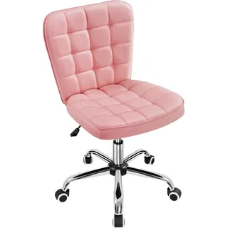 Yaheetech Bürostuhl Ergonomisch Schreibtischstuhl Drehstuhl höhenverstellbar Kosmetikhocker Chefsessel, Polsterstuhl mit Rollen, Homeoffice Stuhl ohne Armlehne, Kunstleder Rosa - Rosa