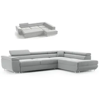 GUTTO Eckcouch CRUX Ecksofa Couch Schlaffunktion Bettkasten Samt Verstellbare Kopfteil HELLGRAU - Grau