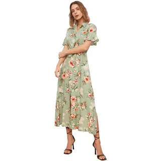 Trendyol Damen Women Shirt Dress Woven Midi-Hemdkleid Für Regular Fit, Gewebtes Kleid, Very Colorful, 40 EU