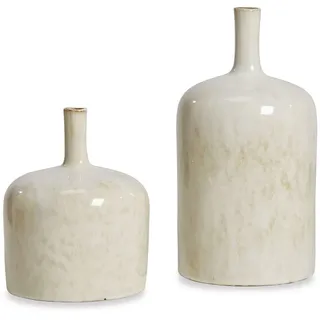 Loberon Vase 2er Set Kurys, Creme | Keramik, Von Hand gefertigt & lasiert, Jedes Stück ein Unikat