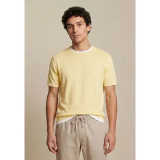 Rundhalspullover FYNCH-HATTON, Herren, Gr. L, pale gelb, Web, Obermaterial: 88% Baumwolle, 12% Leinen, unifarben, regular fit normal, Rundhals, gerader Abschluss, Pullover Rundhalspullover, mit Logo Stickerei