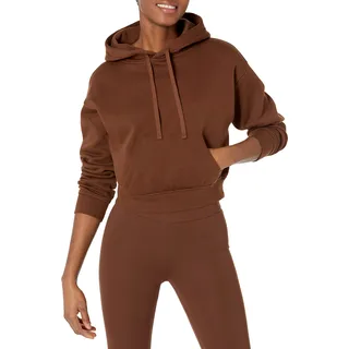 Amazon Essentials Damen Kurzer Kapuzenpullover aus Gebürstetem Fleece (Erhältlich in Übergröße), Braun, S