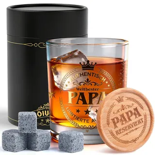Moiuguli Geschenke für Papa, 8 Stück Whisky Glas Personalisiert Papa Exquisiten Kasten, Whiskey Geschenke für Männer für Alle Getränke Geeignet, Bester Pa-pa Geschenk Geburtstag Weihnachten