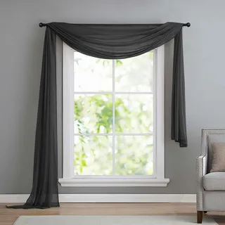 Querbehang Schal Freihanddeko Voile transparent Schwarz 140x600 »Bern« | Fensterdeko, Hochzeitsdeko, Betthimmel, Raumteiler und Tischläufer - 6 Meter zum Drapieren, rundum gesäumt, waschbar 40 Grad