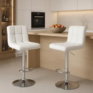 dumos Barhocker 2er Set, Moderner Stil Barstuhl Höhenverstellbar 60-80 cm, Metallbeine Bar Hocker, Hocker küche, Hoch Barhocker mit Lehne, Geeignet für Bar, Küche und Wohnzimmer Bar Stool (Weiß)
