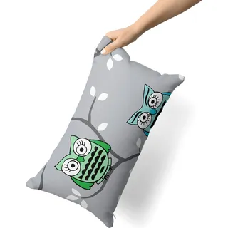 ETÉREA Kissenbezug 80x80cm - 100% BAUMWOLLE - Pflegeleichter Kissenbezug Eule Grau natürlich weich - Kopfkissenbezug 80x80cm 100% Baumwolle - Kissenbezug mit Reißverschluss - - Green - Grau