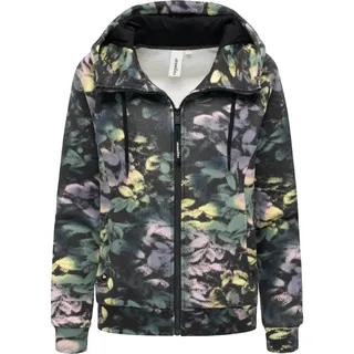 Sweatjacke RAGWEAR "Sweatjacke Fllawia Print", Damen, Gr. XL, bunt (schwarz combo), Obermaterial: 70% Baumwolle CO. 30% Polyester PES., Sweatjacken Sweatjacke