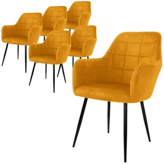 Ml-Design Esszimmerstuhl Samt Senf 6er Set , Gelb , Metall , 60x84x58 cm , Esszimmer, Stühle, Armlehnstühle