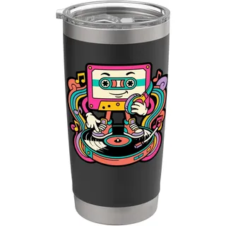 Kassettenband Vinyl Plattenspieler Retro Musikliebhaber Cartoon Kunst Doppelwandiger Edelstahl-Thermobecher