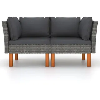 vidaXL Ecksofas 2 Stk. Poly Rattan und Eukalyptus Massivholz - Grau