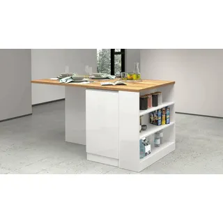 Dmora - Kücheninsel Osvaldo, Mehrzweckschrank, Küchenzeile Schrank, Zusätzlicher Tisch, 100% Made in Italy, 160 x 90 x 90 cm, glänzendes Weiß und Eiche