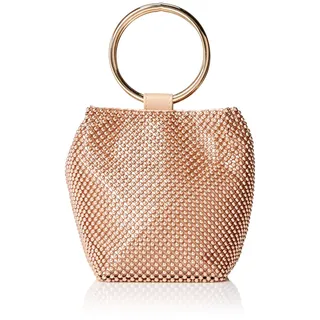 Jessica McClintock Damen Womens Gwen Ball Mesh Ring Wristlet Pouch Clutch Handtasche, Rose Gold