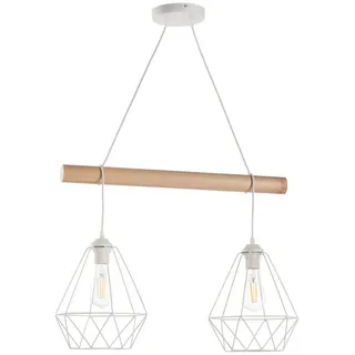 Pendelleuchte , Weiß Hochglanz, Hellbraun , Metall, Holz , Bambus , rund , 24x90x60 cm , Eec , ohne Chemie , Lampen & Leuchten, Innenbeleuchtung, Hängeleuchten, Pendelleuchten