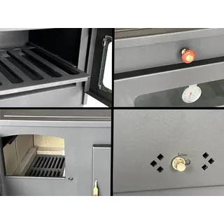 Kupro Kaminofen mit Backfach und Herdplatte Alegra 93894 6 kW Kamin Mehrfachbelegung Holzofen Ofen Holz Holzherd Küchenhexe Kochplatte Küchenofen - Schwarz