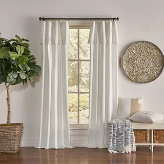 Mercantile Vorhang, Lichtfilterring und Schlaufenvorhang mit angenähtem Volant, 213,4 cm lang x 127 cm breit, Bauernhaus-Fensterpaneel, Schlafzimmer, Wohnzimmer und Esszimmer, gebrochenes Weiß