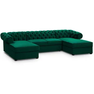 Beautysofa Wohnlandschaft Chester im Chesterfield-Stil, Dunkelgrün , Textil , 348x81x174 cm , Wohnzimmer, Sofas & Couches, Wohnlandschaften, Wohnlandschaften in U-Form