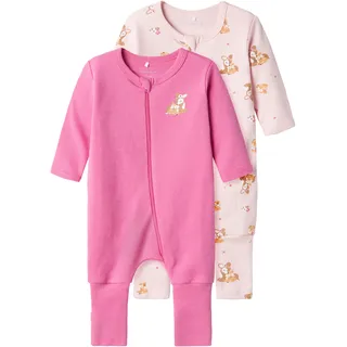 NAME IT "NBFNIGHTSUIT 2P ZIP FF ROSE DEER NOOS", Packung, 2 tlg. aus Baumwoll-Jersey, schmale slim fit, Passform, mit Reißverschluss,