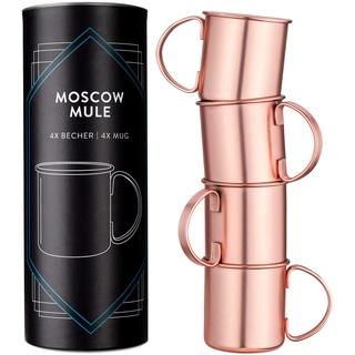 Navaris Moscow Mule Becher 4er Set - 4x Kupferbecher für Moskau Mule Gin Bier - Cocktail Mug Mule-Becher glatt - Tasse aus Edelstahl mit Kupfer