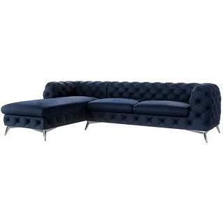 S-Style Ecksofa Chesterfield Laura Marineblau Samt , Dunkelblau , Textil , Echtholz,Buche, Birke , Füllung: Polyetherschaumkern,Polyetherschaumkern , Eckteil, L-Form, Ottomane links,L-Form , 305x200 cm , Blauer Engel, FSC Mix, Oeko-Tex®, Hergestellt in Europa , Wohnzimmer, Sofas & Couches, Wohnlandschaften, Ecksofas