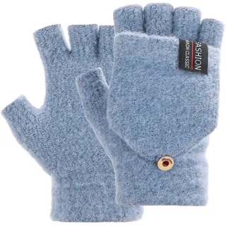 Thinp Fingerlose Handschuhe für Damen und Herren, Winterhandschuhe, warme Wolle, Strick, Flip-Fingerlose Handschuhe mit Abdeckung, wandelbare Fäustlinge, Hell, blau, 17 * 11.5cm/6.69 * 4.53inch
