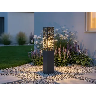 Garten Wegeleuchte 60cm aus Edelstahl in Anthrazit mit Dekorstanzung & E27 LED - Grau