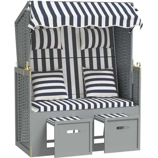 vidaXL Strandkorb mit Kissen Poly Rattan und Massivholz Blau & Weiß - Blau