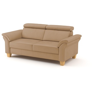 CAVADORE Echtleder 3er-Sofa Ammerland / Landhaus-Sofa mit Federkern + Kopfteilverstellung / 186 x 84 x 93 / Leder Beige