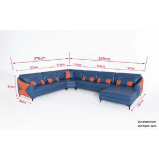 Groß Wohnlandschaft Sofa U Form Ecksofa Ledersofa Schwarz Kunstleder - Schwarz