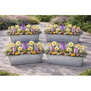 KAMACA 4 Stück Zink Paletten Blumenkasten Einsatz passend für Europaletten Pflanzkasten für Blumen Kräuter Balkonkasten Blumentopf aus verzinktem Metall 38 cm groß (Silber, 4er Set)