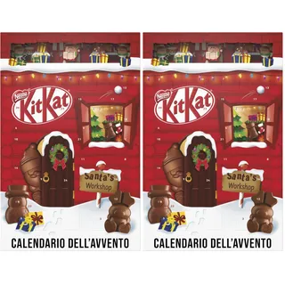 NESTLÉ KITKAT Adventskalender Schokolade mit 3D-Effekt, Weihnachtskalender mit 24 Schokoladenfiguren und Kugeln mit Knusperstückchen, 2er Pack (1 x 208g)