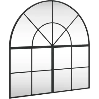 Wandspiegel Schwarz 80x80 cm Gewölbt - Bogen-Spiegel mit Eisenrahmen zur Wandmontage, Eleganter Hängespiegel für Flur, Wohnzimmer, Badezimmer und Schlafzimmer - Schwarz