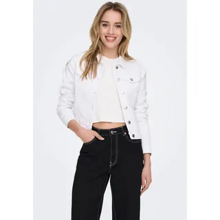 Jeansjacke ONLY "ONLWONDER – Jeansjacke mit Teilungsnähten und Stretch", Damen, Gr. XS, weiß, Denim/Jeans;Web;Twill, Obermaterial: 79% Baumwolle, 20% Polyester, 1% Elasthan, unifarben, figurumspielend taillenbedeckt, 1-Knopf-Manschette, Jacken Jeansjacke, sehr figurbetont, casual, Denim, Baumwollmischung, Brusttaschen