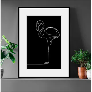 queence Bild »Stine« Flamingos   Kunst   Schwarz-Weiß 1 Stk. tlg. HD Premium Poster-Druck inkl. Holzrahmen, schwarz